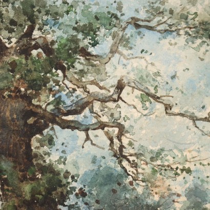 Tableau Ancien Paysage Giuseppe Gabani Aquarelle sur Papier \'800