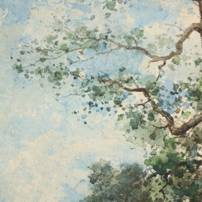 Tableau Ancien Paysage Giuseppe Gabani Aquarelle sur Papier \'800