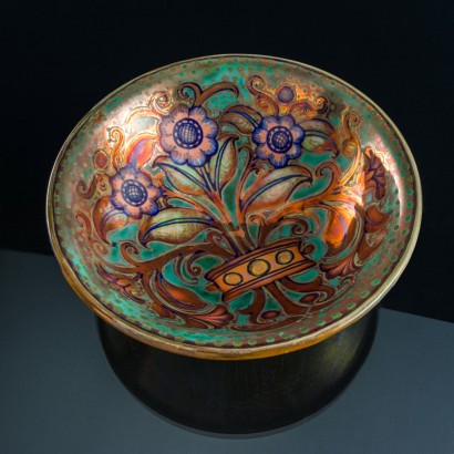 modernariato, modernariato di design, ceramica, ceramica modernariato, ceramica di modernariato, ceramica italiana, ceramica vintage, ceramica anni '60, ceramica design anni 60,Ciotola in Maiolica Policroma a Lustri%2