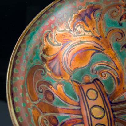 modernariato, modernariato di design, ceramica, ceramica modernariato, ceramica di modernariato, ceramica italiana, ceramica vintage, ceramica anni '60, ceramica design anni 60,Ciotola in Maiolica Policroma a Lustri%2