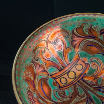 modernariato, modernariato di design, ceramica, ceramica modernariato, ceramica di modernariato, ceramica italiana, ceramica vintage, ceramica anni '60, ceramica design anni 60,Ciotola in Maiolica Policroma a Lustri%2