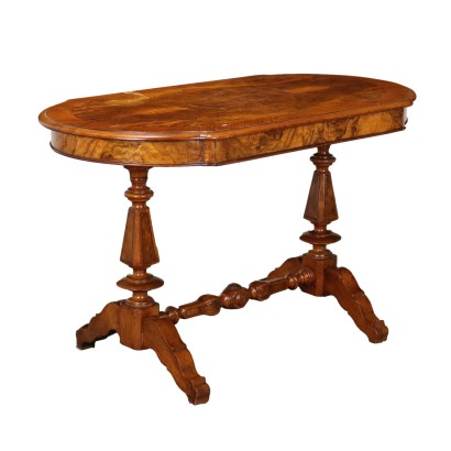 Table Ancienne Umbertino Noyer Italie '800 Plaqué Plateau en Bruyère