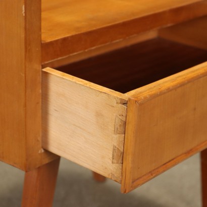 Table de Chevet Vintage Italie Années 50-60 Étagère Verre Bois Plaqué
