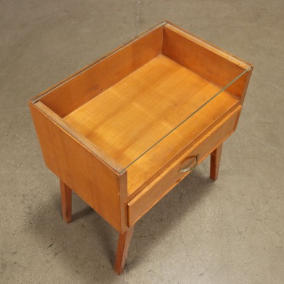Table de Chevet Vintage Italie Années 50-60 Étagère Verre Bois Plaqué