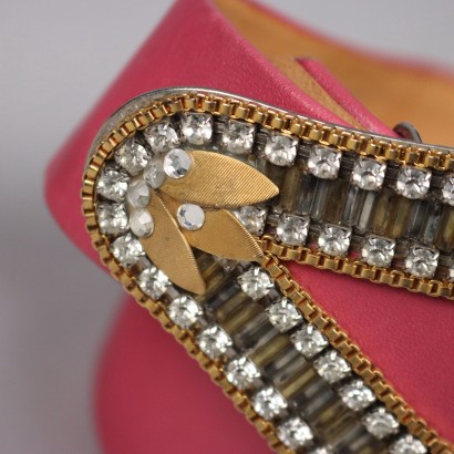 Ceinture Vintage Cuir Rose Boucle Métal Strass Allemagne Années 80