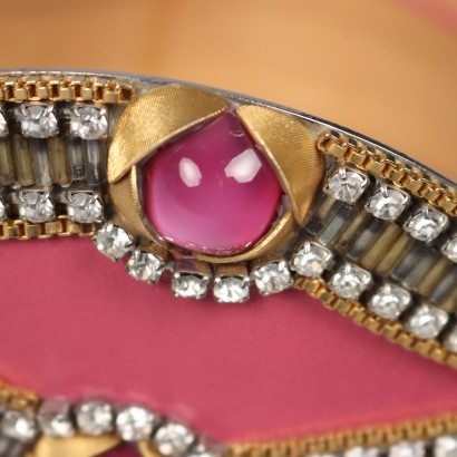 Ceinture Vintage Cuir Rose Boucle Métal Strass Allemagne Années 80