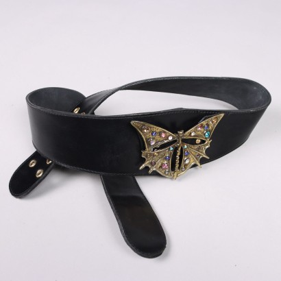 Ceinture Vintage avec Papillon Années 80 Cuir Noir Paillettes