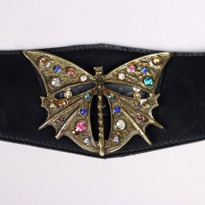 Ceinture Vintage avec Papillon Années 80 Cuir Noir Paillettes