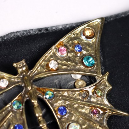 Ceinture Vintage avec Papillon Années 80 Cuir Noir Paillettes
