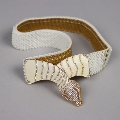 Ceinture Vintage Boucle Serpent Années 70-80 Blanc Métal Doré