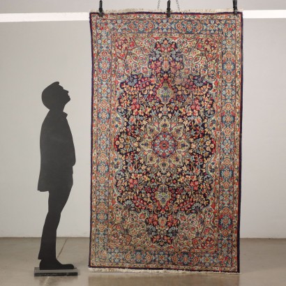 Vintage Kerman Teppich Iran 242x143 cm Baumwolle Wolle Großer Knoten