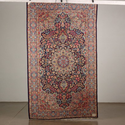 Vintage Kerman Teppich Iran 242x143 cm Baumwolle Wolle Großer Knoten