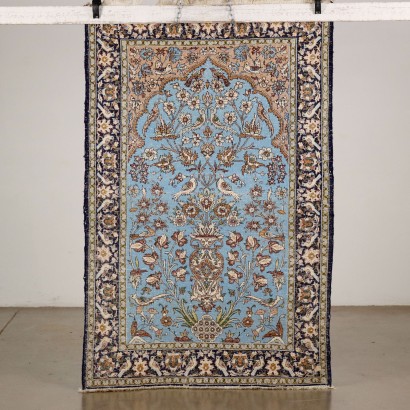 Vintage Kum Carpet Iran 65x42 In Cotton Wool Fine Knot 1980s