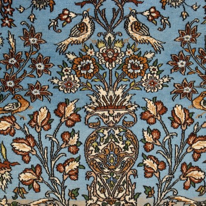 Vintage Kum Carpet Iran 65x42 In Cotton Wool Fine Knot 1980s