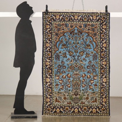 Vintage Kum Carpet Iran 65x42 In Cotton Wool Fine Knot 1980s
