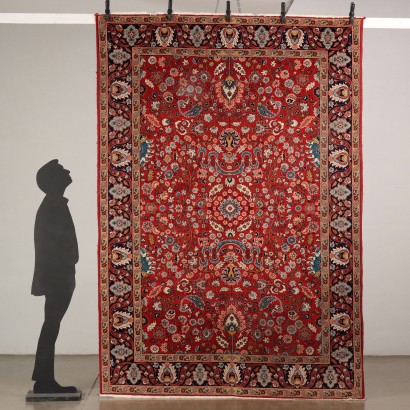 Vintage Tabriz Carpet 114x79 In Cotton Wool Big Knot 1990s