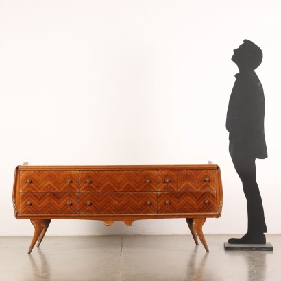 Commode Vintage Italie Années 50-60 Bois Plaqué Plateau en Verre