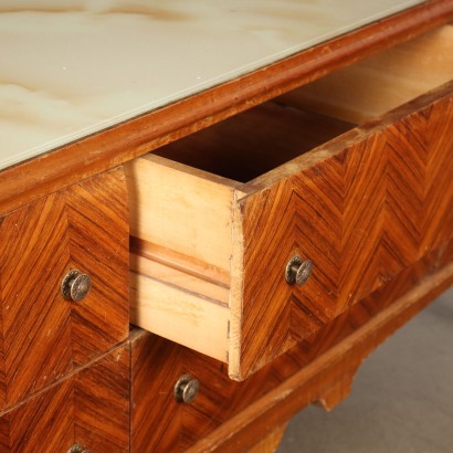 Commode Vintage Italie Années 50-60 Bois Plaqué Plateau en Verre