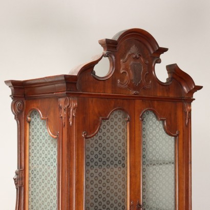 Buffet Ancien Umbertino Double Corps Italie \'800 Noyer Gravé