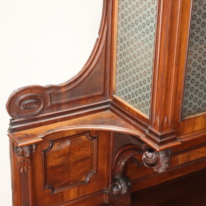 Buffet Ancien Umbertino Double Corps Italie \'800 Noyer Gravé
