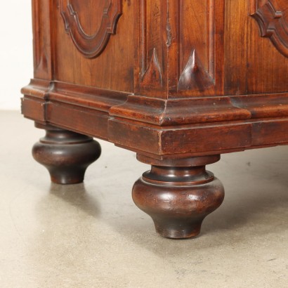 Buffet Ancien Umbertino Double Corps Italie \'800 Noyer Gravé