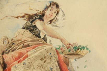 arte, ottocento, arte ottocentesca, 800, Mose di Giosue Bianchi (1840-1904), mose bianchi, acquarello, flora e amorini