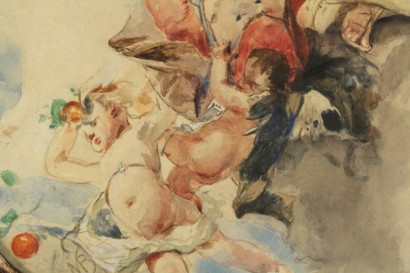 arte, ottocento, arte ottocentesca, 800, Mose di Giosue Bianchi (1840-1904), mose bianchi, acquarello, flora e amorini