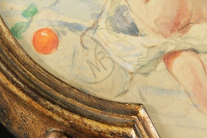 arte, ottocento, arte ottocentesca, 800, Mose di Giosue Bianchi (1840-1904), mose bianchi, acquarello, flora e amorini
