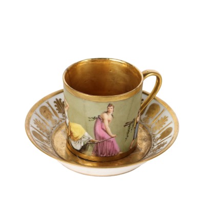 Tasse Ancienne avec Assiette Sèvres France '800 Décorations Or