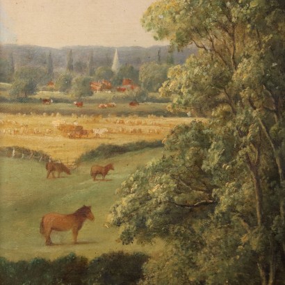 Kunst, italienische Kunst, italienische Malerei des 19. Jahrhunderts, Landschaftsmalerei mit Gebäuden und , Landschaft mit Gebäuden und Tieren