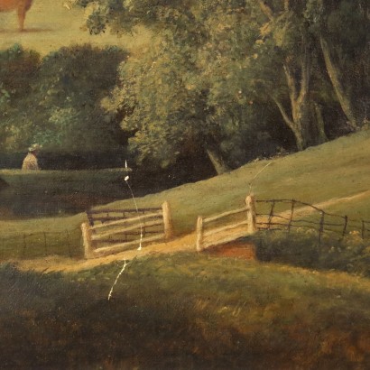 Kunst, italienische Kunst, italienische Malerei des 19. Jahrhunderts, Landschaftsmalerei mit Gebäuden und , Landschaft mit Gebäuden und Tieren