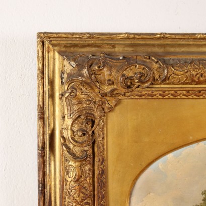 Kunst, italienische Kunst, italienische Malerei des 19. Jahrhunderts, Landschaftsmalerei mit Gebäuden und , Landschaft mit Gebäuden und Tieren