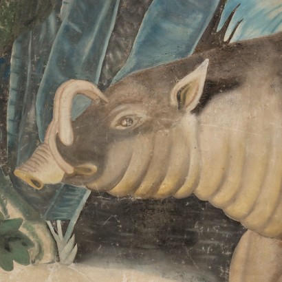 Kunst, italienische Kunst, italienische Malerei des 20. Jahrhunderts, großer Wandteppich mit Babirusa, großer Wandteppich mit Babirusa