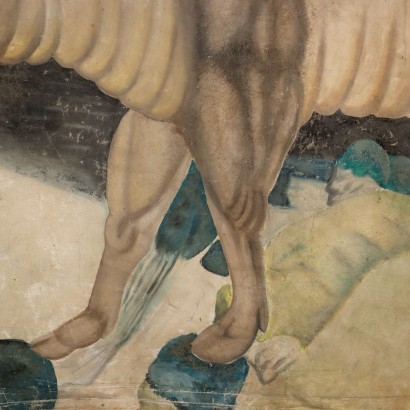 Kunst, italienische Kunst, italienische Malerei des 20. Jahrhunderts, großer Wandteppich mit Babirusa, großer Wandteppich mit Babirusa