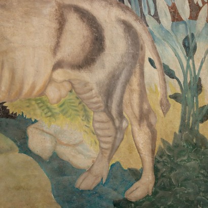 Kunst, italienische Kunst, italienische Malerei des 20. Jahrhunderts, großer Wandteppich mit Babirusa, großer Wandteppich mit Babirusa