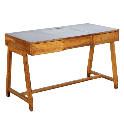 Vintage Schreibtisch Italien 1950er Jahre Massives Traubeneiche