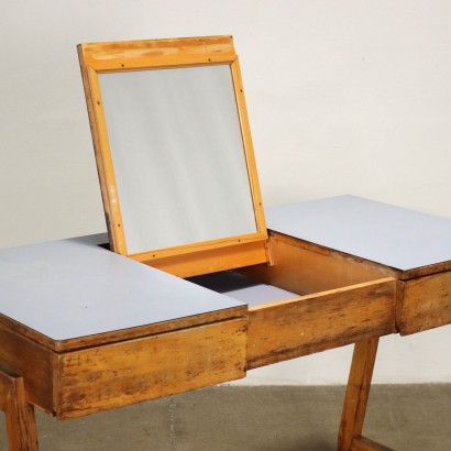 Vintage Writing Desk Italy 1950s Solid Oak Wood Openable Top