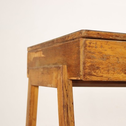 Vintage Writing Desk Italy 1950s Solid Oak Wood Openable Top