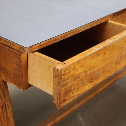 Vintage Writing Desk Italy 1950s Solid Oak Wood Openable Top