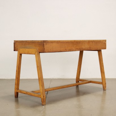 Vintage Writing Desk Italy 1950s Solid Oak Wood Openable Top