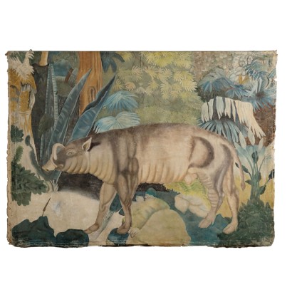 Großer Wandteppich, bemalt mit Babirusa