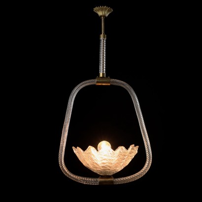 Vintage Deckenlampe Italien 1930er Jahre Mundgeblasenes Glas Messing