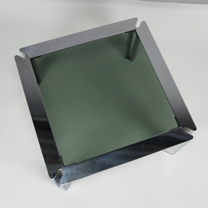 Vintage Coffee Tables Italy 60s-70s Chromed Metal Smoked Glass