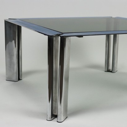 Vintage Coffee Tables Italy 60s-70s Chromed Metal Smoked Glass