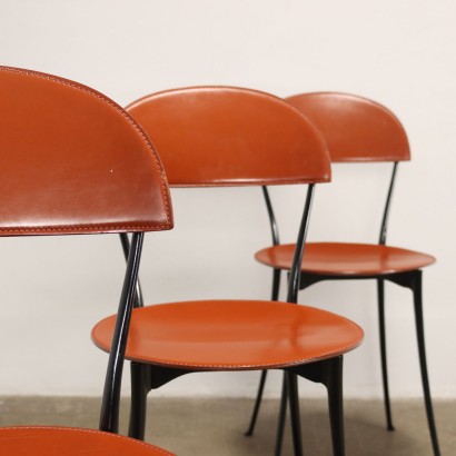 Group of 8 Chairs Zanotta Tonietta 2090 Leather Italy 1980s