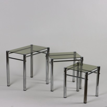 Group of 3 Coffee Tables Glass Italy 1970s