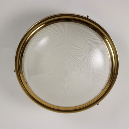 Vintage Ceiling Lamp Brass Glass Italt 1960s
