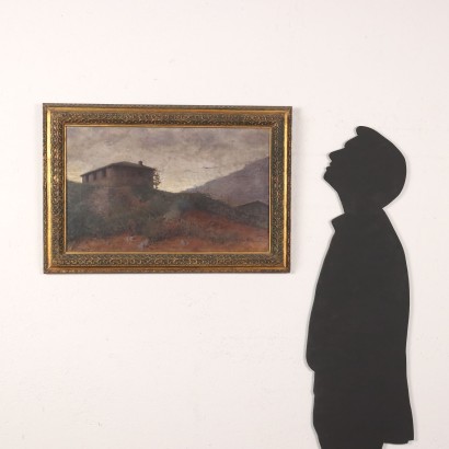 arte, arte italiana, pittura novecento italiana,Dipinto con Paesaggio Collinare