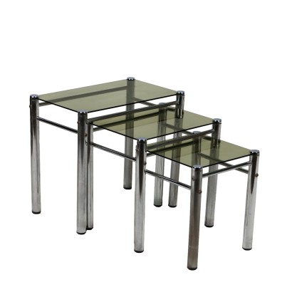 Group of 3 Coffee Tables Glass Italy 1970s