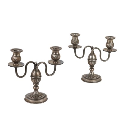 Coppia di Candelabri in Argento Romeo Miracoli & Figlio